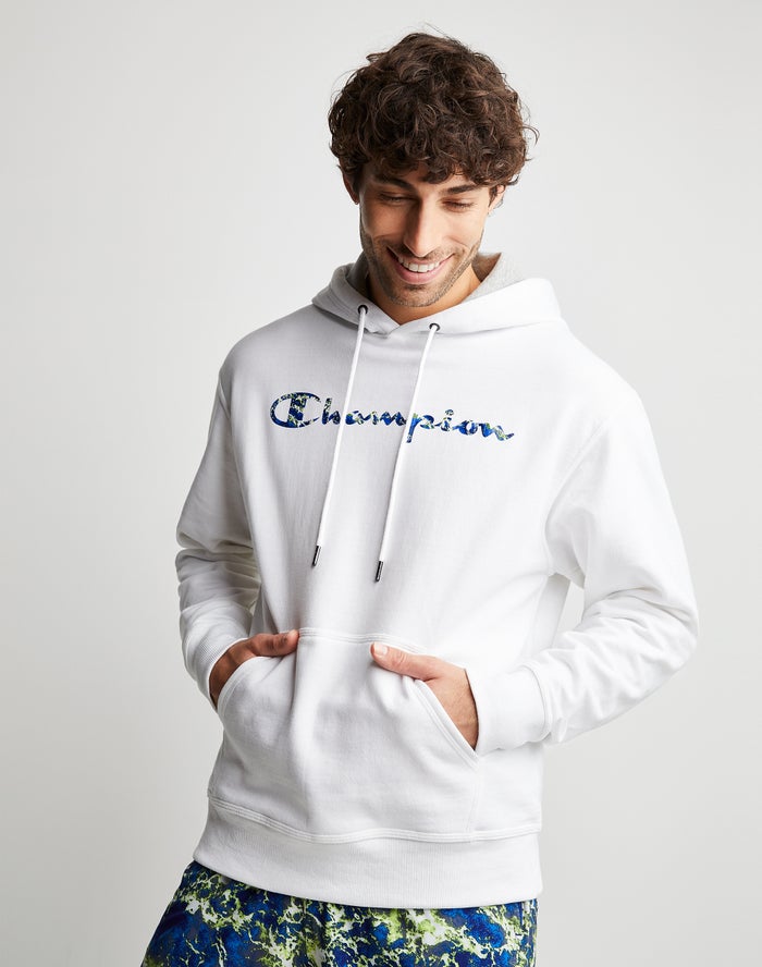 Champion Powerblend Fleece Chasing Waves Erkek Kapşonlu Sweatshirt Beyaz ( OKZEJU958 )